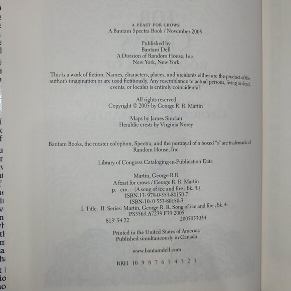 George R R Martin A Feast for Crows First Edition Hardcover Book Game of Thrones - Picture 3 of 3